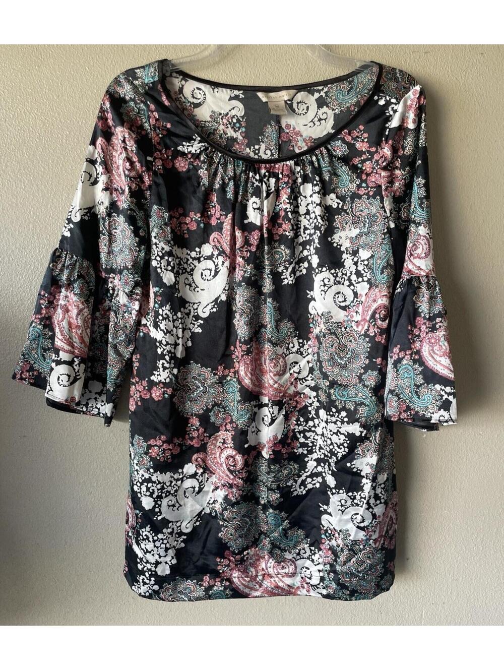 Jonathan Martin medium satin blouse black ruffle floral free shipping